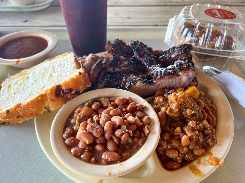 A delicious bbq ribs meal at the Goode Company BBQ restaurant in Houston, TX