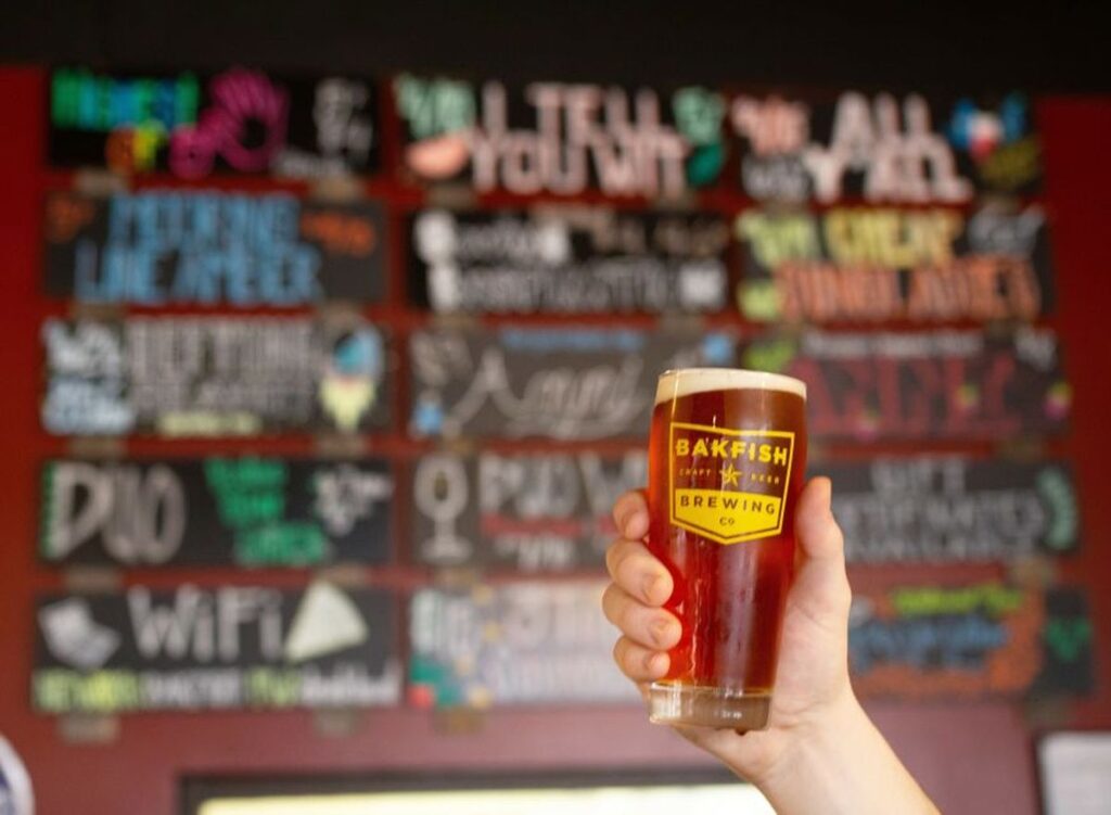 a local microbrew being sampled on a brewery tour in Houston, TX