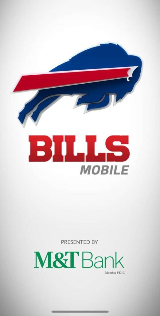the opening screen on the Buffalo Bills mobile app for iOS and Android