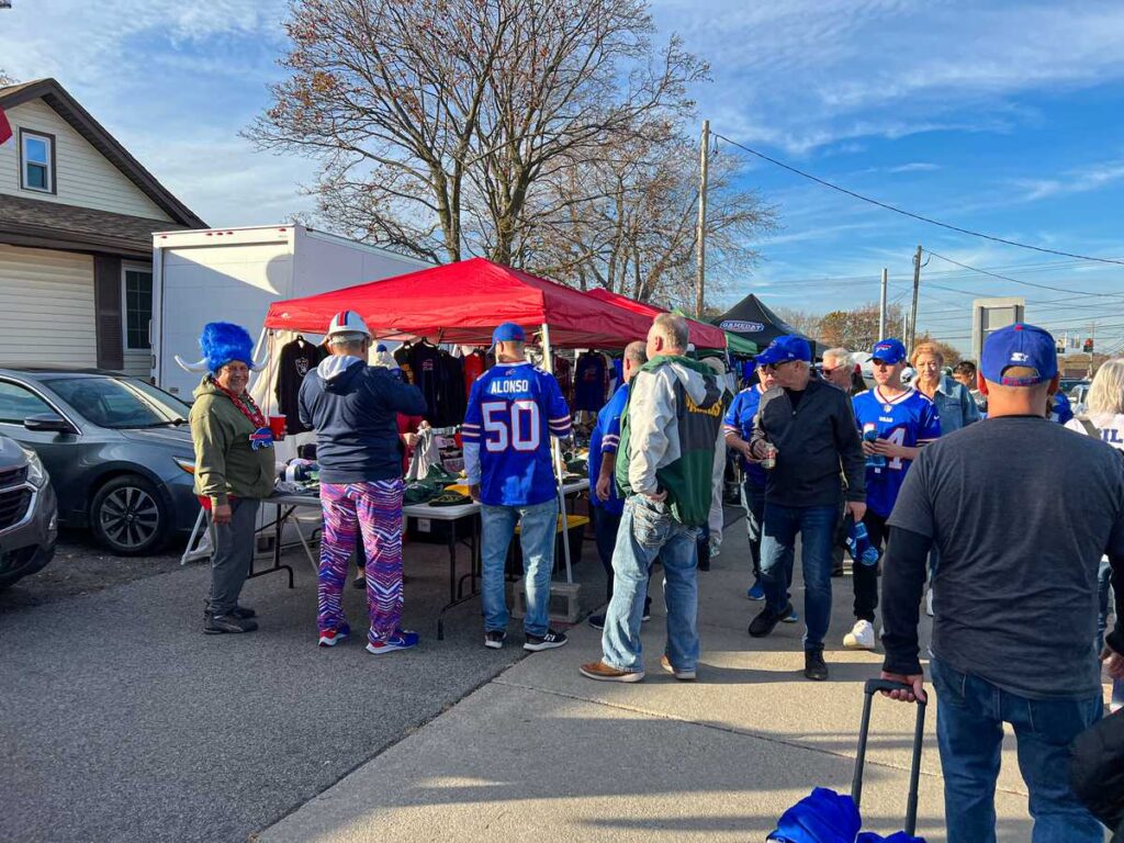 NFL fans enjoy the atmosphere on Abbott Road prior to a Buffalo Bills home game