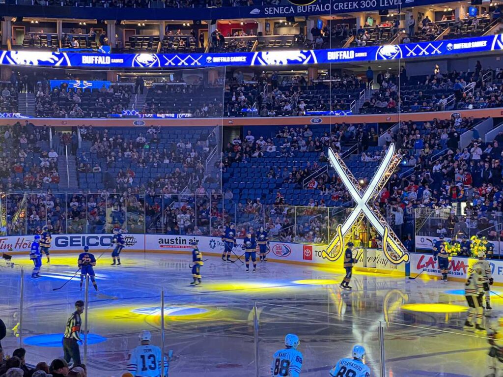 The Buffalo Sabres take to the ice for an NHL game against the Chicago Blackhawks