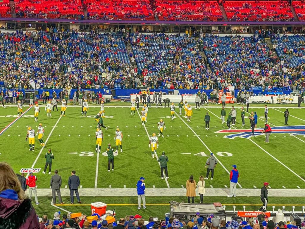 The Green Bay Packers prepare for a Sunday Night Football game against the Buffalo Bills at Highmark Stadium