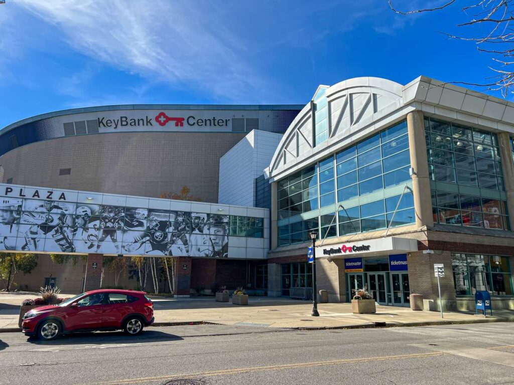 the main entrance to the Buffalo Sabres arena