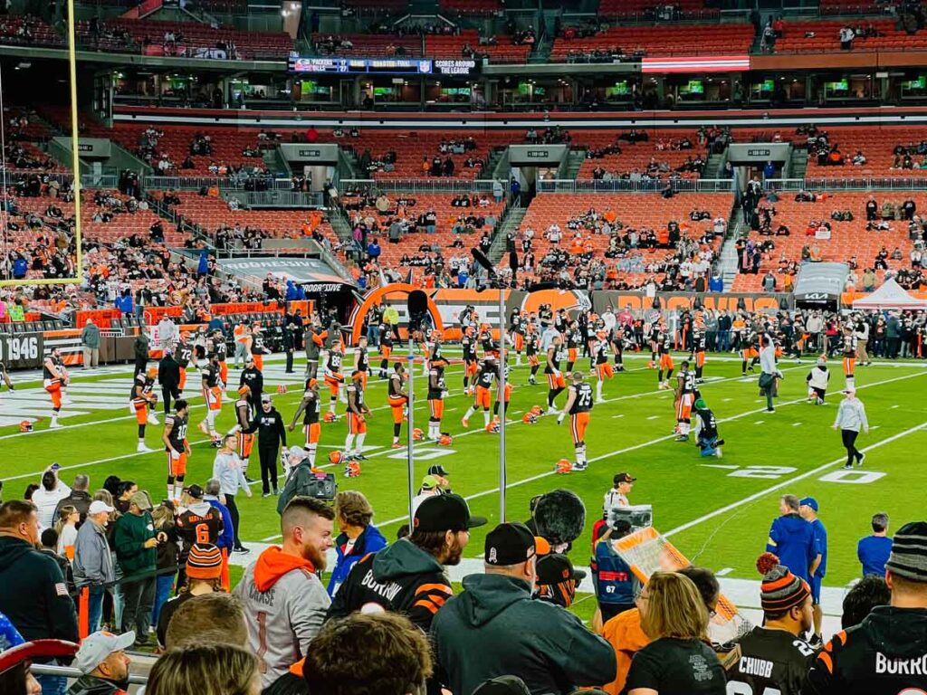 Browns fans dress warmly for a primetime game in late October.