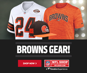 Ad for Cleveland Browns gear on NFLShop.com.