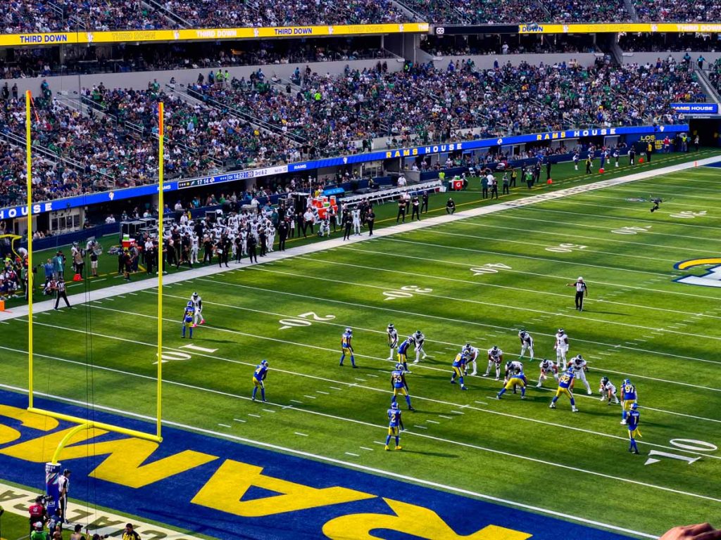 The Eagles play the Rams at SoFi Stadium in Los Angeles, California.