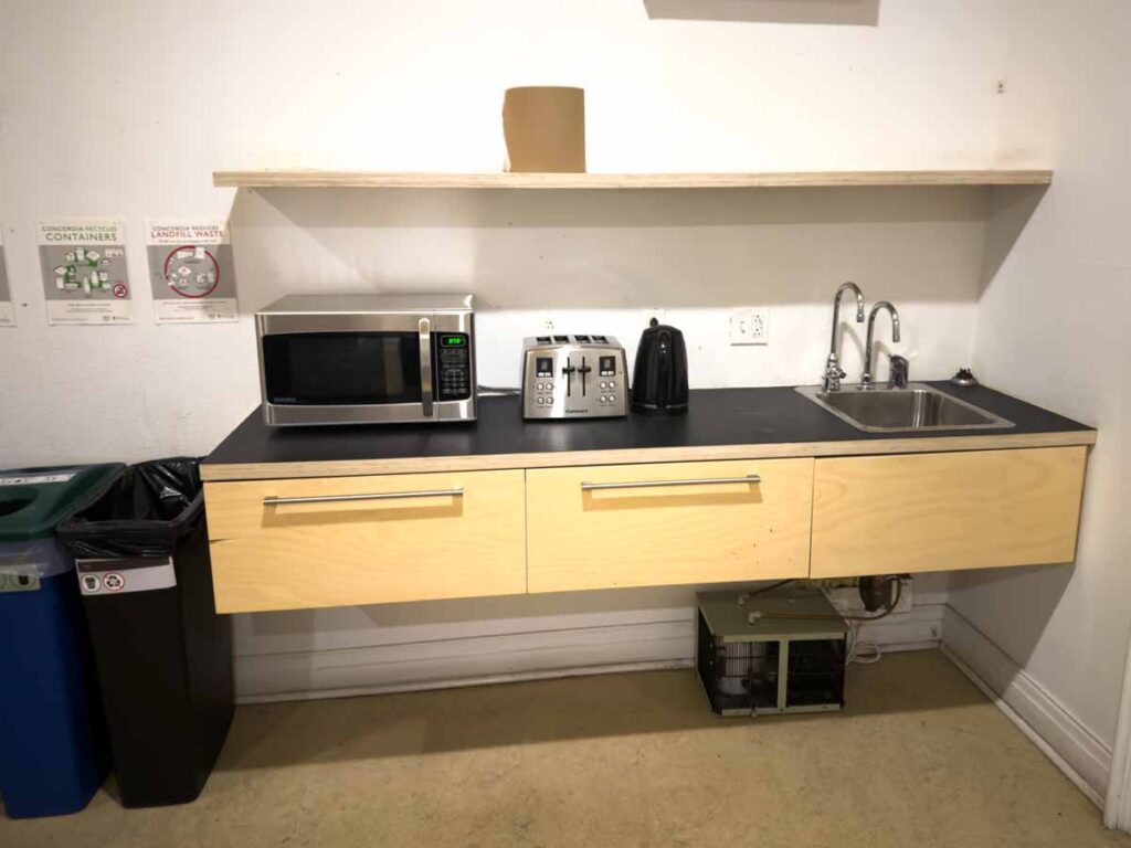 The shared kitchen in the Grey Nuns Residence has a microwave, kettle and toaster.