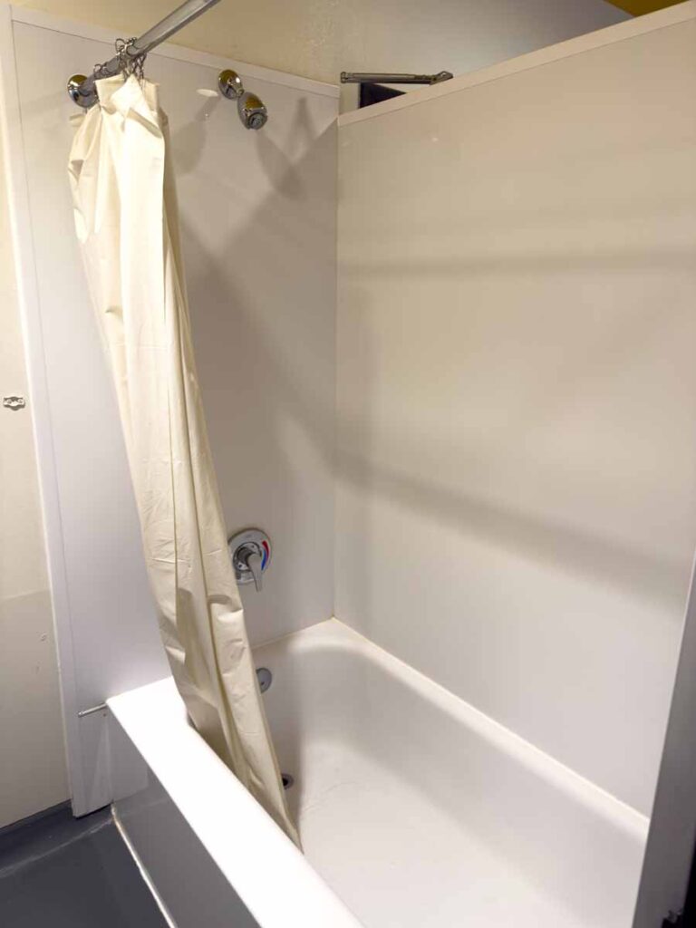 The shared shower facilities at Grey Nuns Residence - a cheap hostel in downtown Montreal.