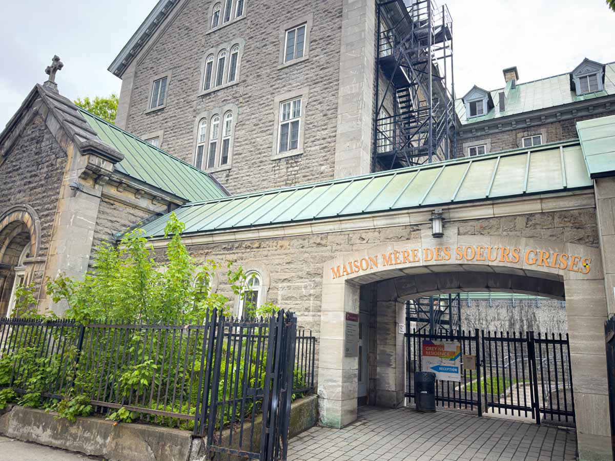 The exterior entrance of the Grey Nuns Residence near Concordia University in Montreal, Quebec.