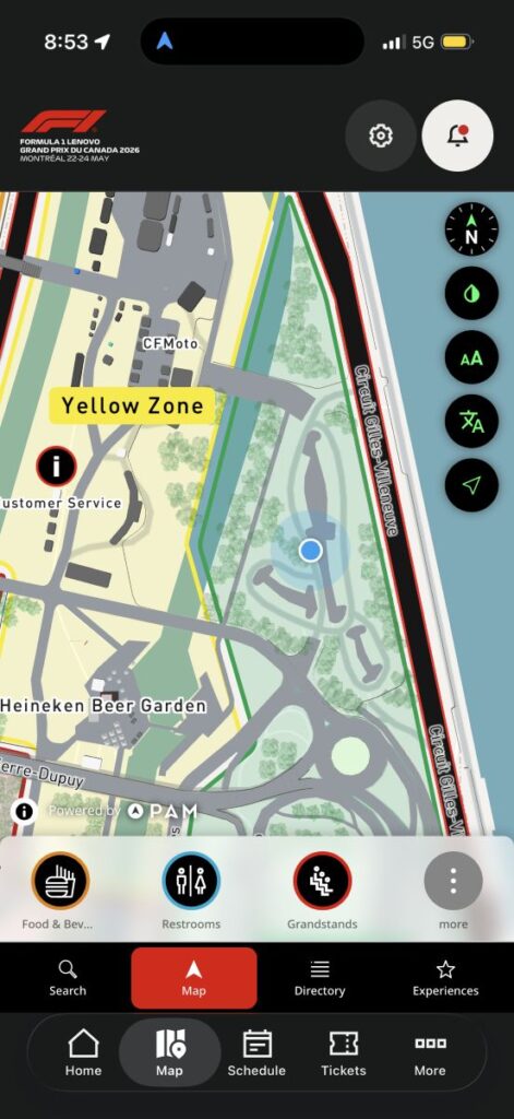 an interactive map of Circuit Gilles-Villeneuve on the official Canadian Grand Prix app.