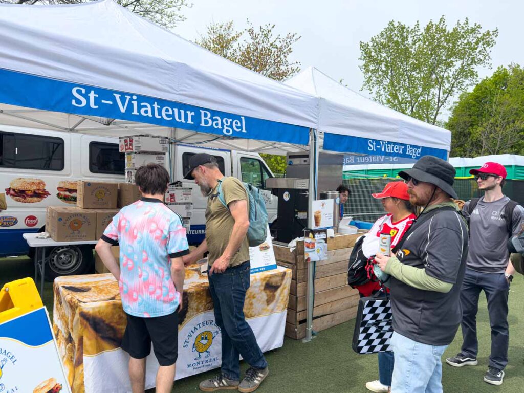 a lineup for a St. Viateur Bagel food truck at Circuit Gilles-Villeneuve.