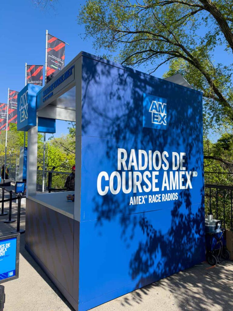 The AMEX booth giving away free FM Race Radios during the Canadian Grand Prix.
