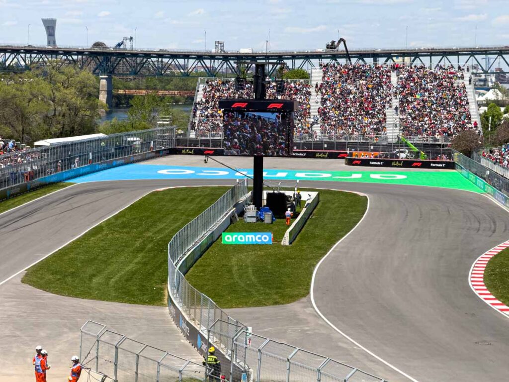 A view of the TV screen from Grandstand 34 at the Montreal Grand Prix.