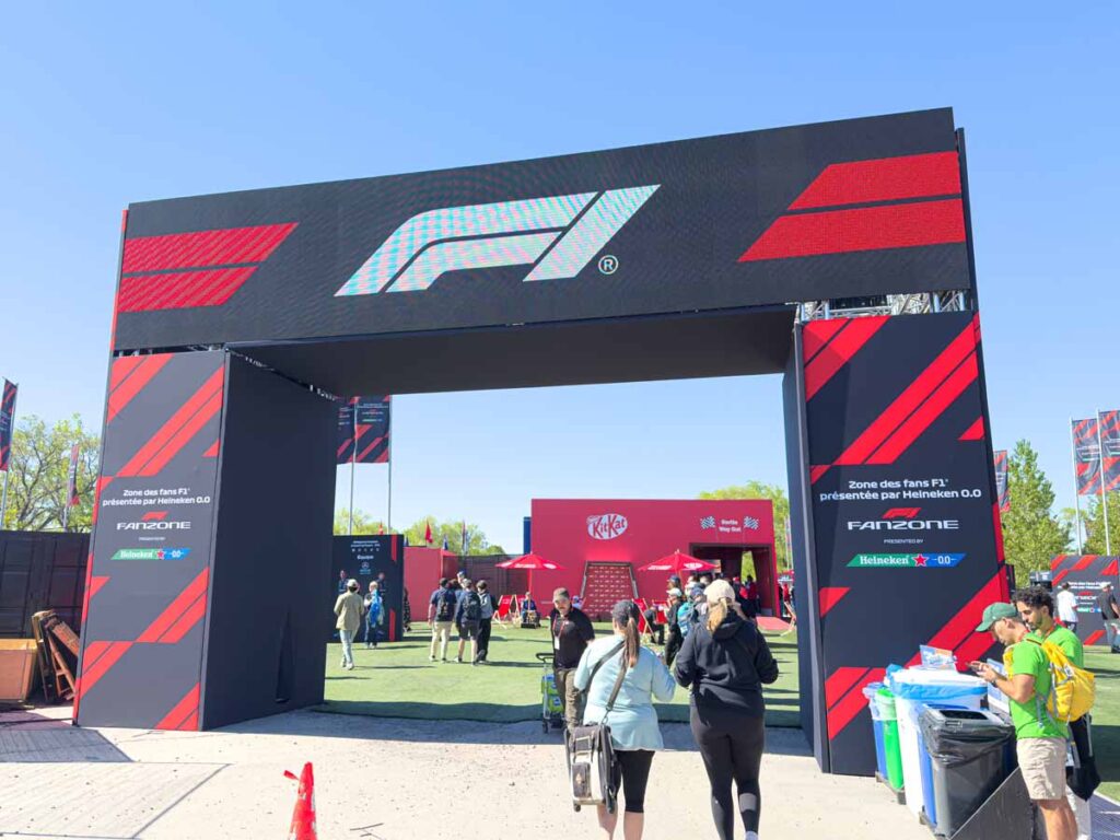 A large Formula 1 sign at the entrance of the Fan Zone at CGV.