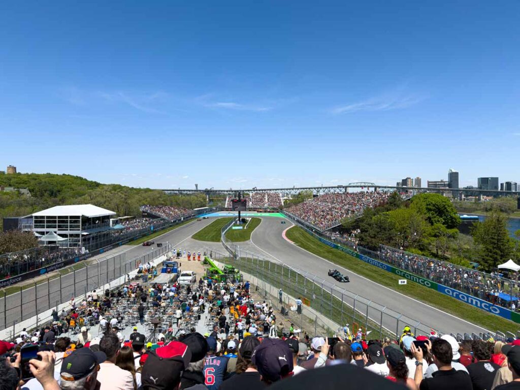 The view from Grandstand 34 on a sunny day at Circuit Gilles-Villeneuve in Montreal, QC.