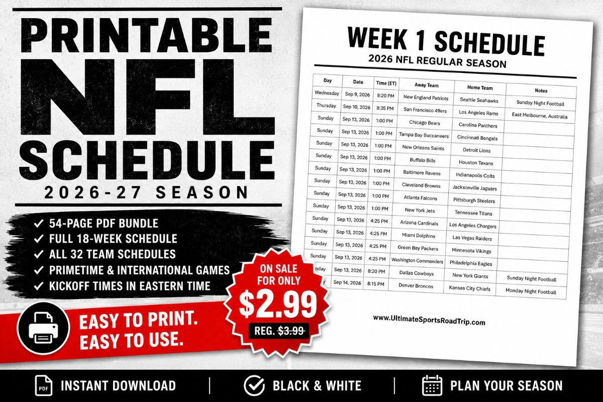 Promo picture for Ultimate Sports Road Trip - Printable NFL Schedule 2026-27.